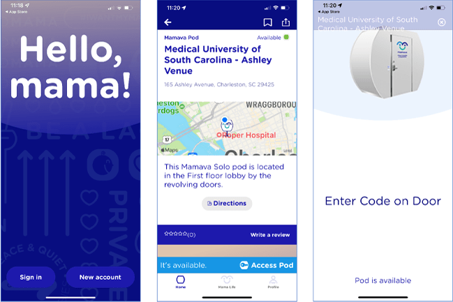 Mamavana lactation pods app screengrabs
